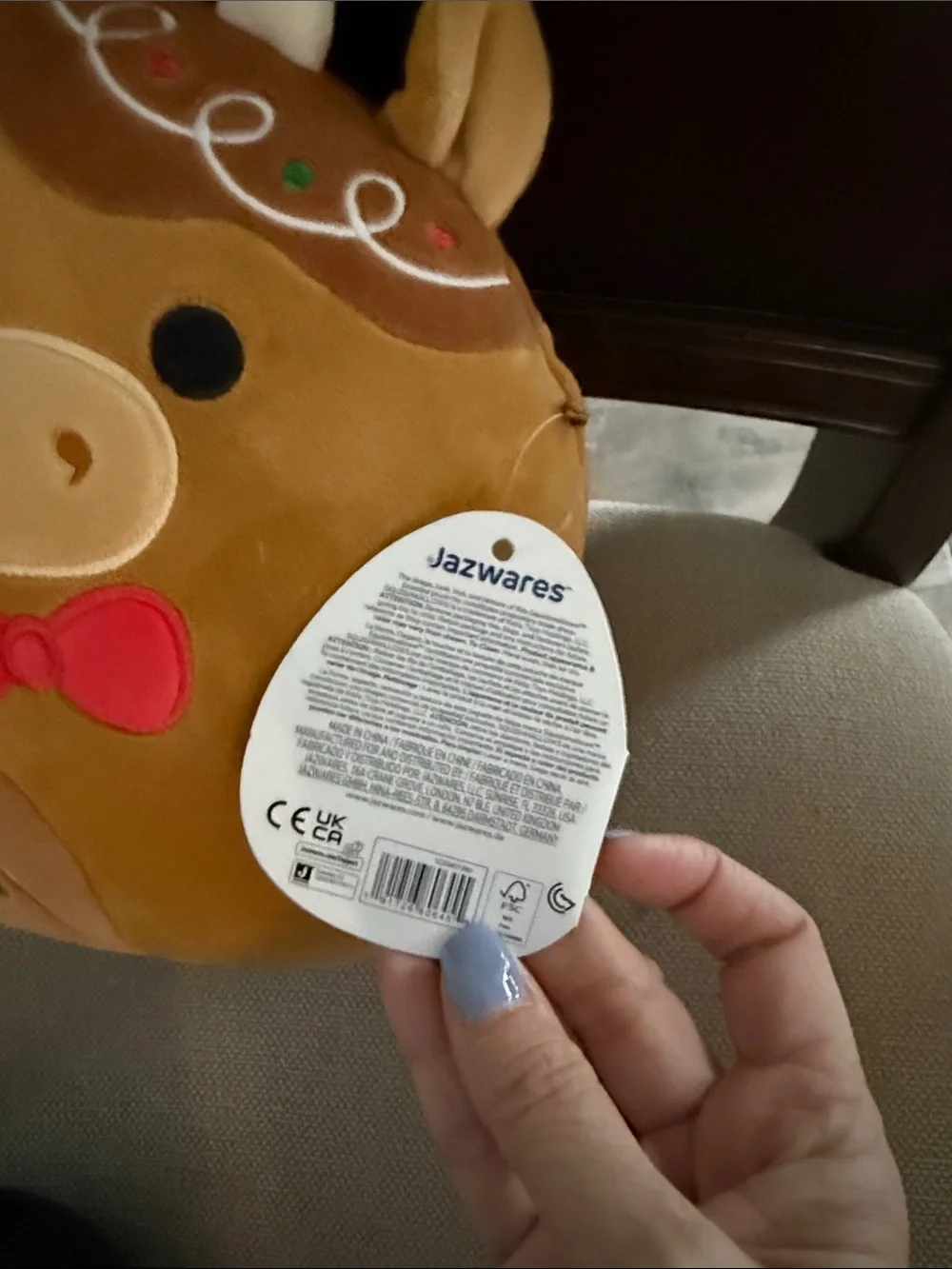 Squishmallows Brown Cow Plush Backpack Buddy with Red Bow